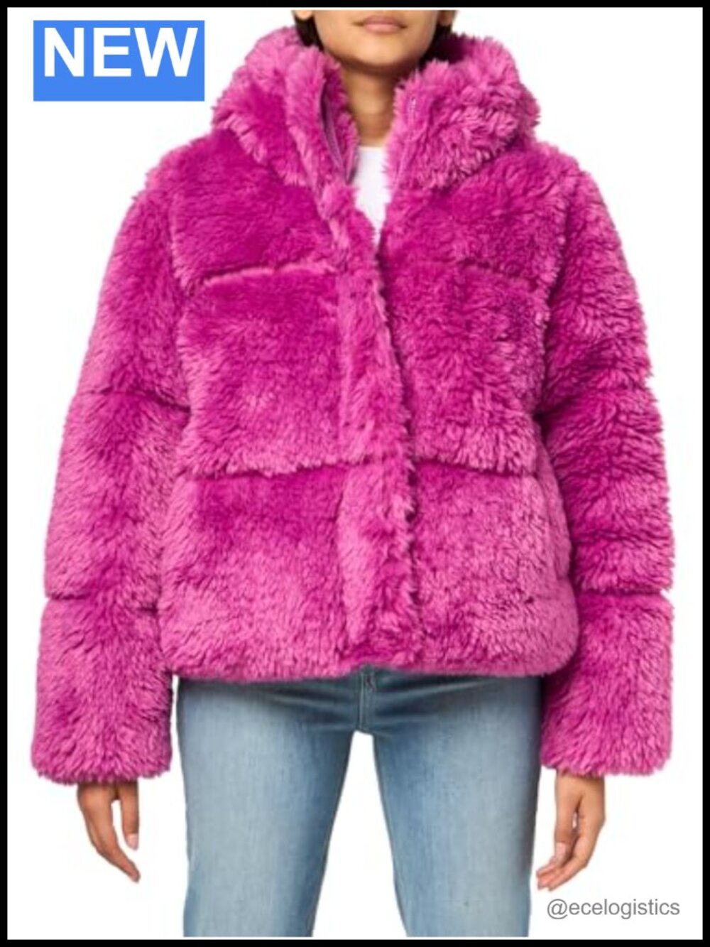 Cropped Faux Fur Puffer Jacket Long Sleeve Zip